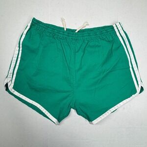 VTG‎ 80s Green Running Shorts Retro Athletic Striped Edge Drawstring Cotton EUC
